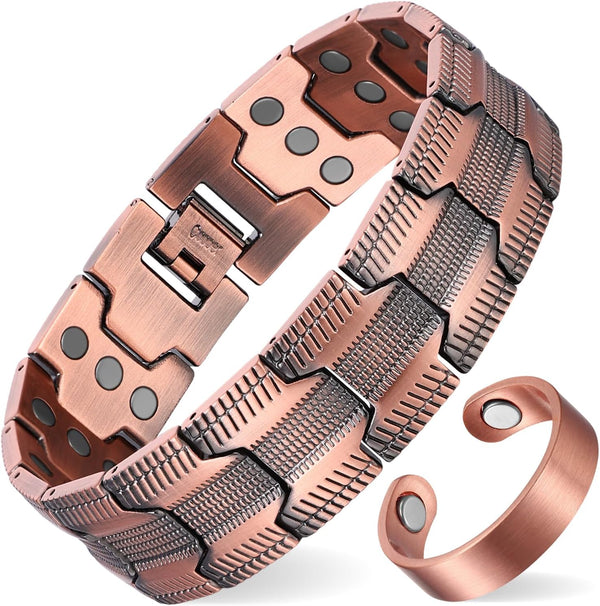 Copper Bracelet for Men-3X Strength Magnetic Bracelet-Ring Set