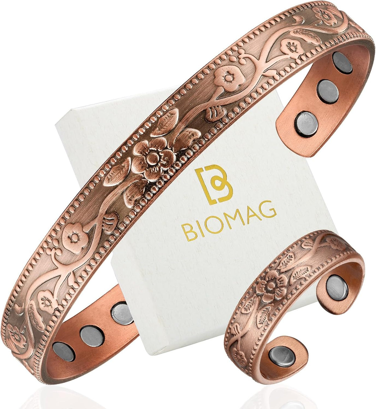 Copper Magnetic Bracelet Set for Women Men, Pure Copper Jewelry Gift