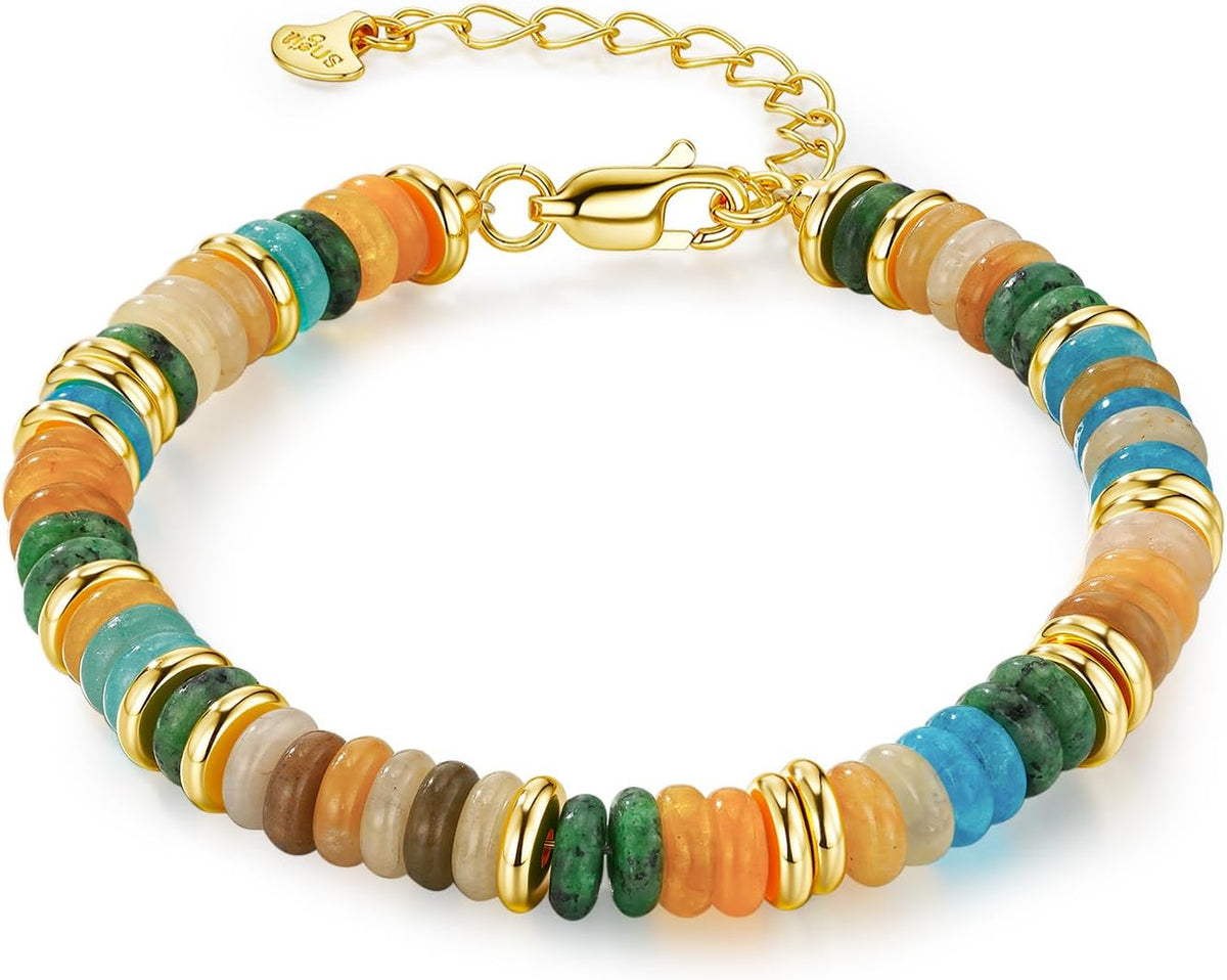 SNGIA Colorful 18K Gold Plated Bracelets for Women, Stack Bangle Beaded Stone Jewelry Accessories Set for Woman, Trendy Fashion Jewelry Gifts