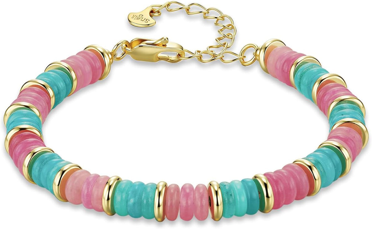 SNGIA Colorful 18K Gold Plated Bracelets for Women, Stack Bangle Beaded Stone Jewelry Accessories Set for Woman, Trendy Fashion Jewelry Gifts