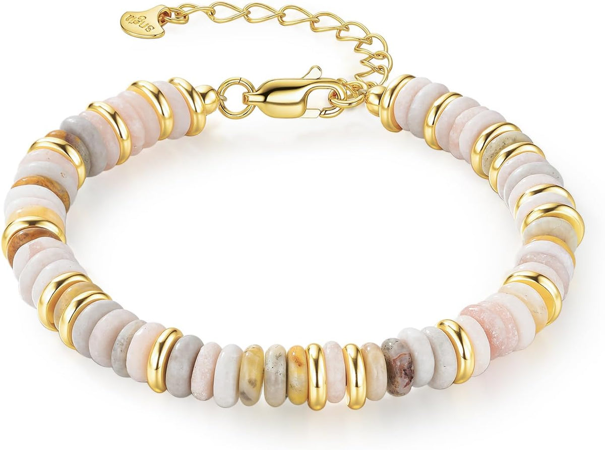 SNGIA Colorful 18K Gold Plated Bracelets for Women, Stack Bangle Beaded Stone Jewelry Accessories Set for Woman, Trendy Fashion Jewelry Gifts