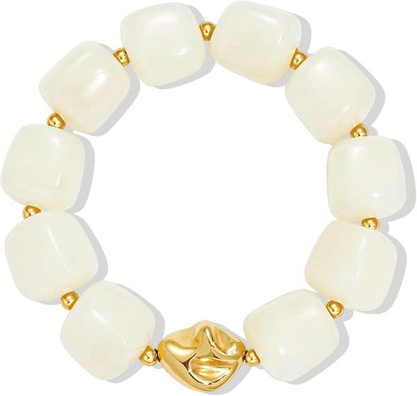 Bead Bracelet for Women Vibrant Color Resin Beads Bracelets Elastic Stretch Chunky Bracelet Boho Summer Beach Vacation Jewelry