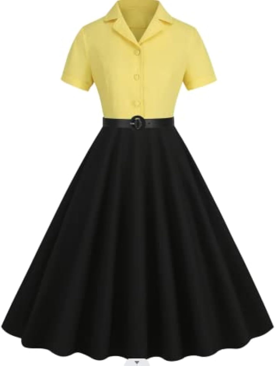 Women 1950s Vintage Short Sleeve Peter Pan Collar Retro Swing A Line Midi Summer Dress Cocktail Party Evening Prom Gown