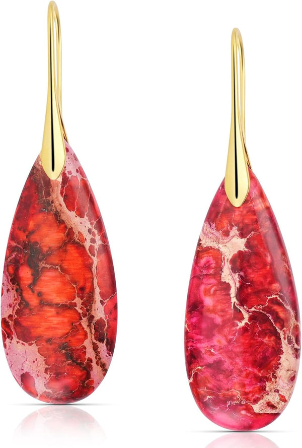 Chalcedony Stone Copper Teardrop Drop Earrings