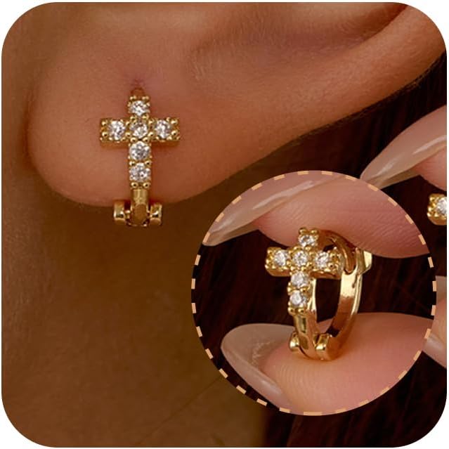 Checker Cartilage Hoops Teacher Earrings for Women White Black Enamel Gold