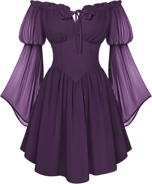 Scarlet Darkness Women's Renaissance Faire Fairy Witchy Dress with Pockets