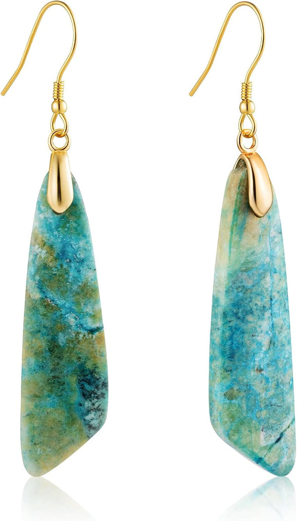 Jasper Stone Fishhook Drop Earrings