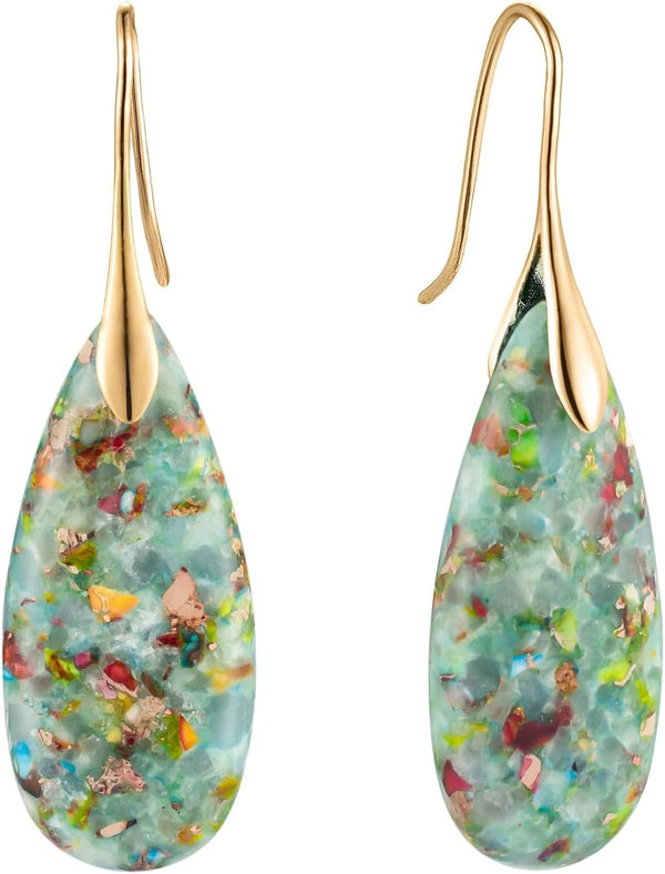Stone Fishhook Dangle Drop Earrings