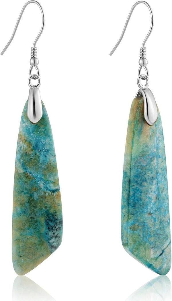 Jasper Stone Fishhook Drop Earrings