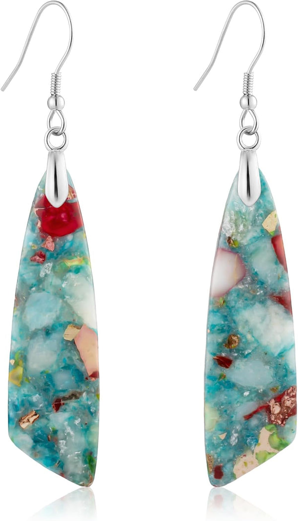 Jasper Stone Fishhook Drop Earrings