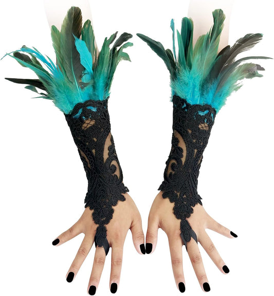Feather Gloves Women Costume Wrist Cuffs