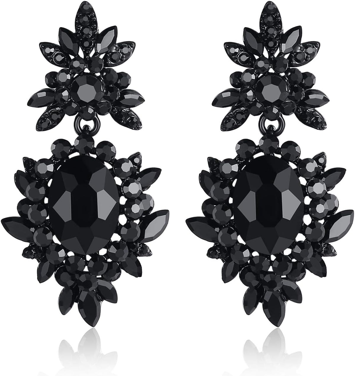 Vintage Floral Teardrop Butterfly Wing Black Austrian Crystal Drop Dangle Earrings for Women Bride Gift