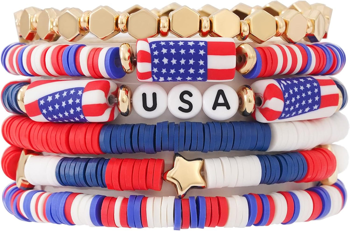 Surfer Heishi Clay Bead Bracelets for Women Bohemian Stackable Gold Plated Beaded Stretch Bracelets Elastic Layering Friendship Bracelets Set Boho Jewelry