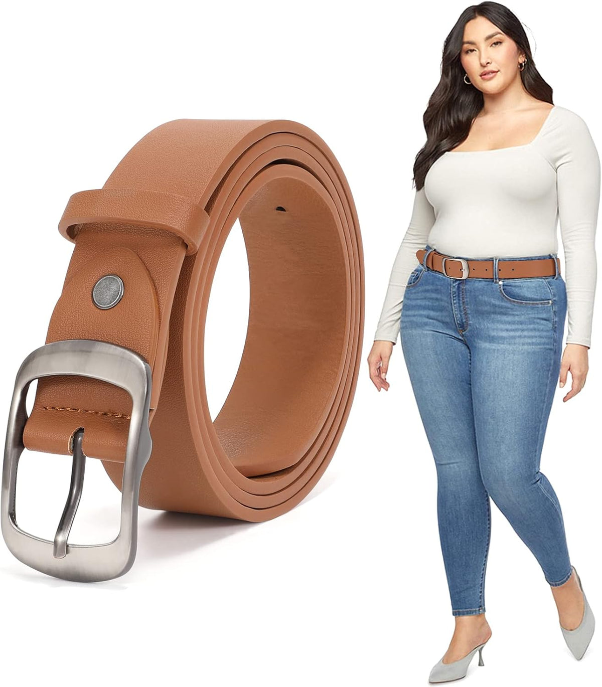 Plus Size Women Leather Belt Black Casual Waist Belt For