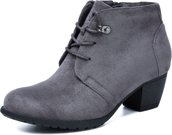Women's Ankle Boots,Lace-up Round Toe Comfortable Low Heel Dress Booties with Side Zipper