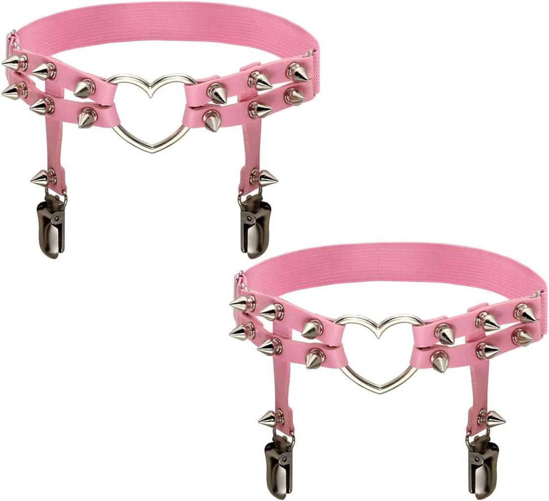 Eigso Steampunk Gothic Garter Belts Leg Rings Heart Love with Rivet Studded Elastic Band Adjustable