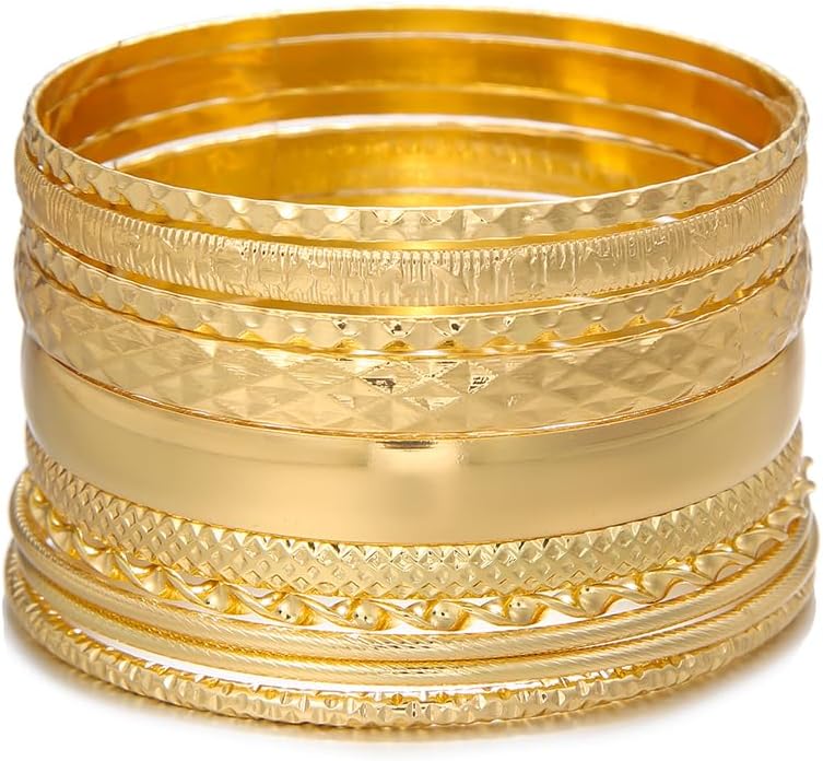 16Pcs Gold Bangle Bracelets for Women - Multi Layer Stackable Textured Bracelets Boho Jewelrys Set.