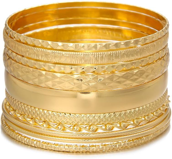 16Pcs Gold Bangle Bracelets for Women - Multi Layer Stackable Textured Bracelets Boho Jewelrys Set.