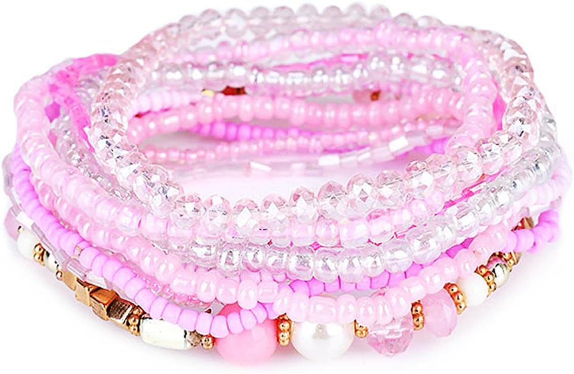 Fuqimanman2020 Bohemian Crystal Beaded Stackable Bracelets Handmade Colorful Crystal Pearl Seed Beads Bracelets for Women Jewelry