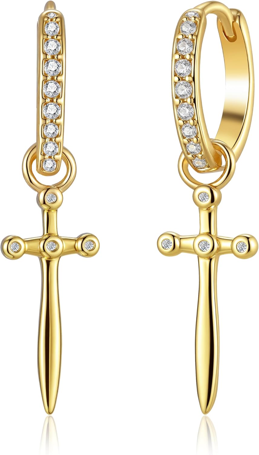 Checker Cartilage Hoops Teacher Earrings for Women White Black Enamel Gold