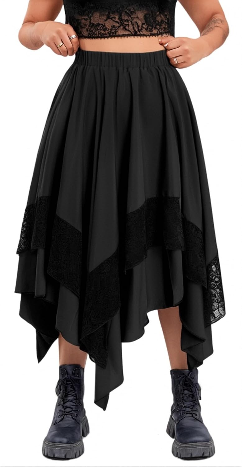 Verdusa Women's Renaissance Flowy Lace Asymmetrical Skirt Whimsical Clothes