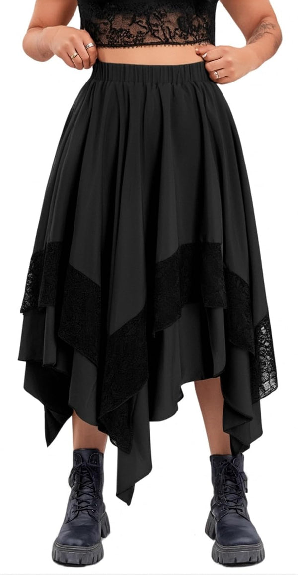 Verdusa Women's Renaissance Flowy Lace Asymmetrical Skirt Whimsical Clothes