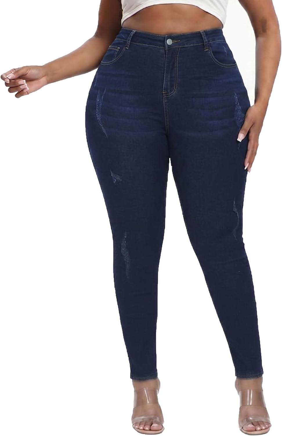Womens Plus Size Skinny Jeans High Waisted Stretchy Classic