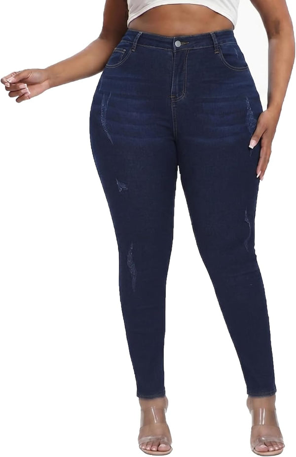Womens Plus Size Skinny Jeans High Waisted Stretchy Classic