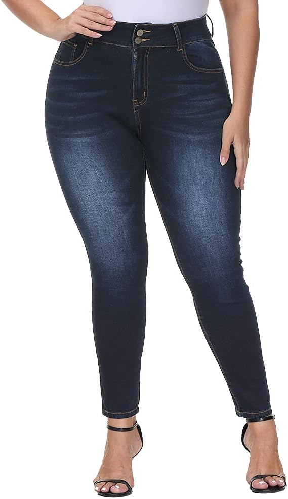 Womens Plus Size Skinny Jeans High Waisted Stretchy Classic