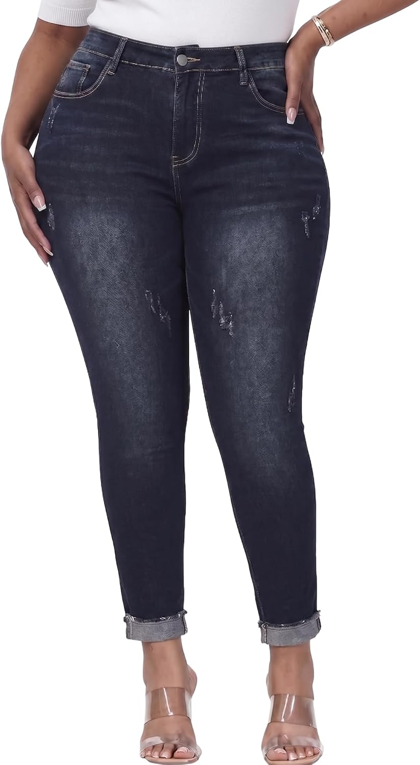 Womens Plus Size Skinny Jeans High Waisted Stretchy Classic