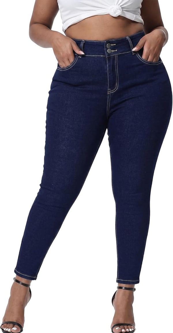 Womens Plus Size Skinny Jeans High Waisted Stretchy Classic