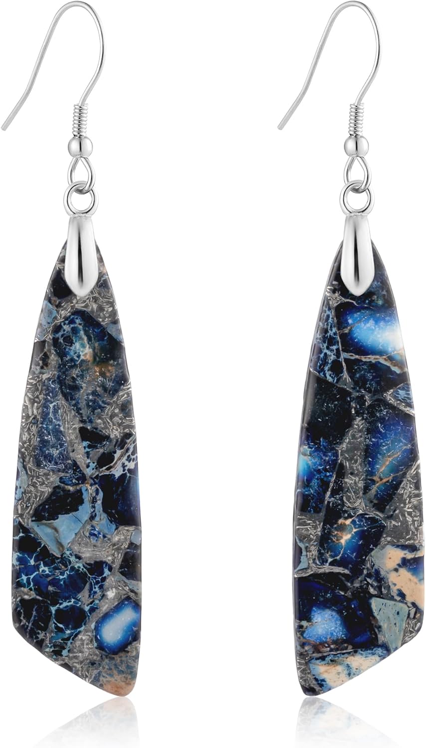 Jasper Stone Fishhook Drop Earrings