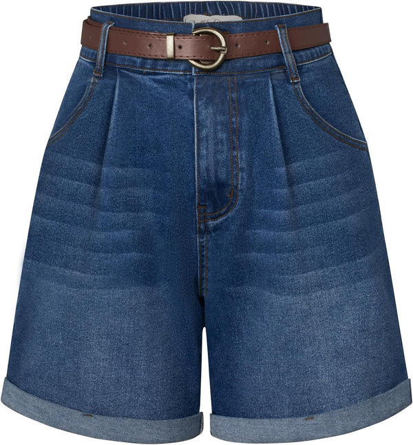 High-Waisted Wide-Leg Denim Shorts with Pockets