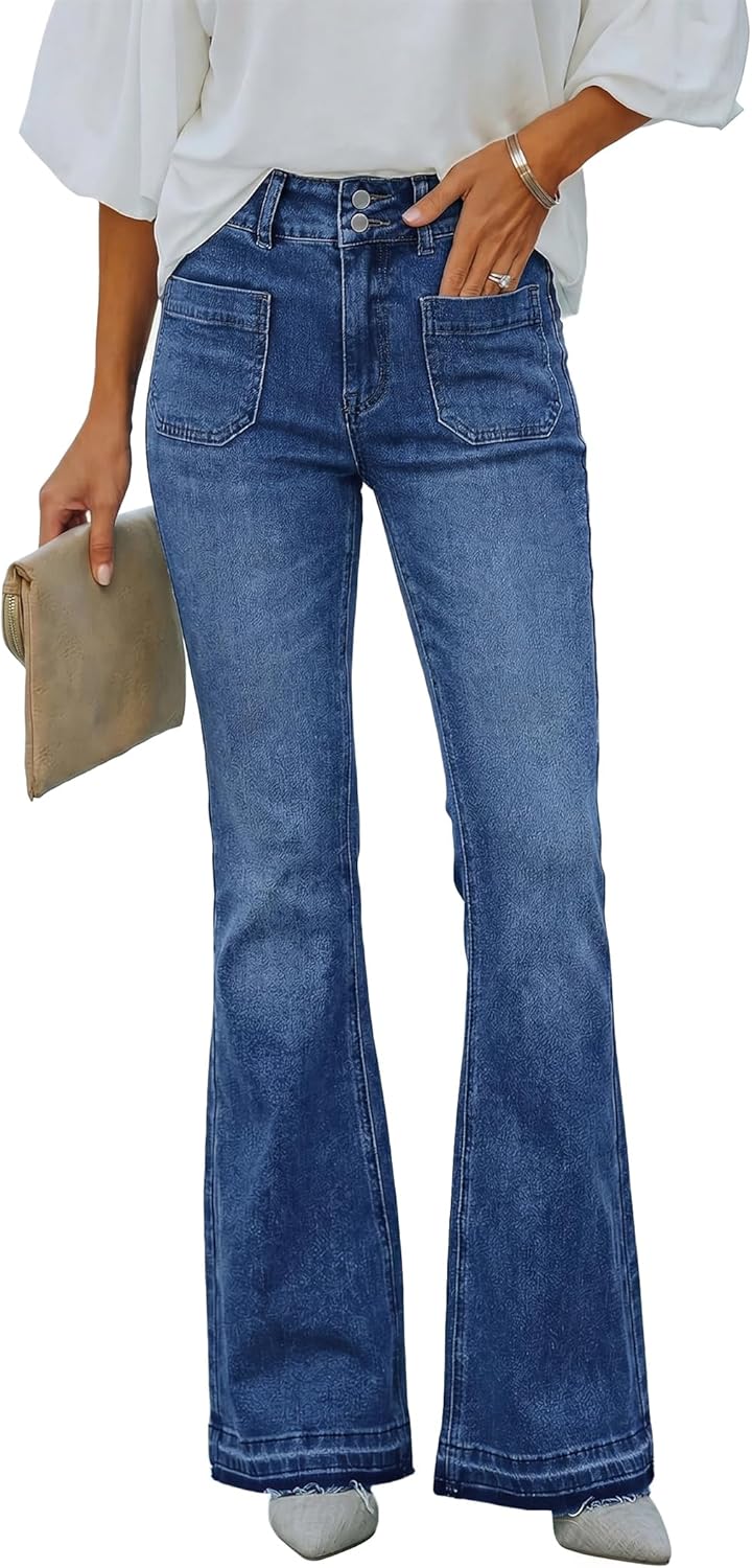 Flare Jeans For Women Frayed Hems Bell Bottom Jeans Mid High Waisted