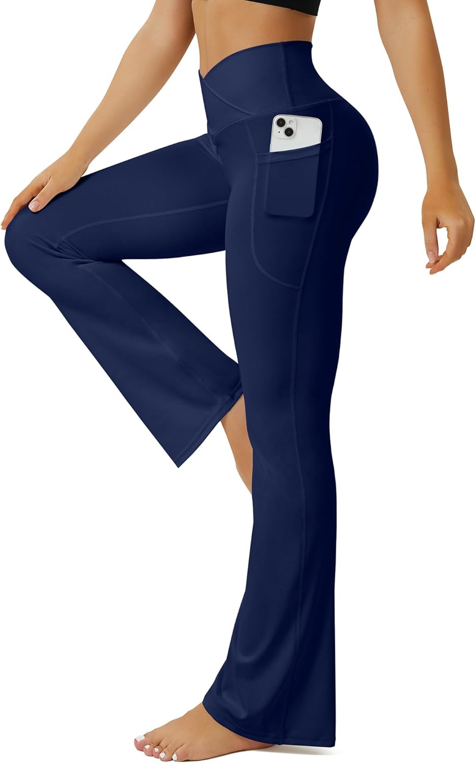 Fohofo Yoga Pants Women With Pockets Crossover High Waisted Bootcut