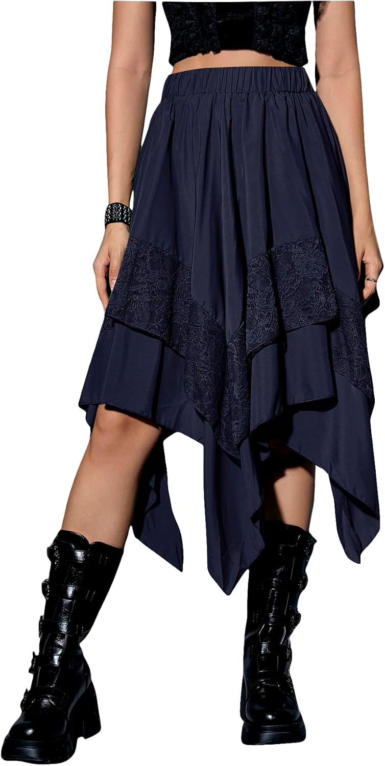 Verdusa Women's Renaissance Flowy Lace Asymmetrical Skirt Whimsical Clothes