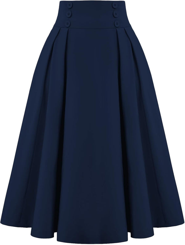Belle Poque Women's Midi Pleated A-Line Skirts Pockets