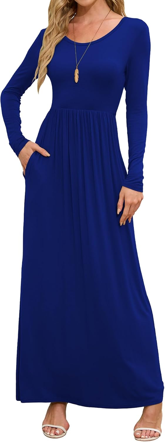 DEARCASE Women's Maxi Dress Long Sleeve Crewneck Empire Waist Long Dresses