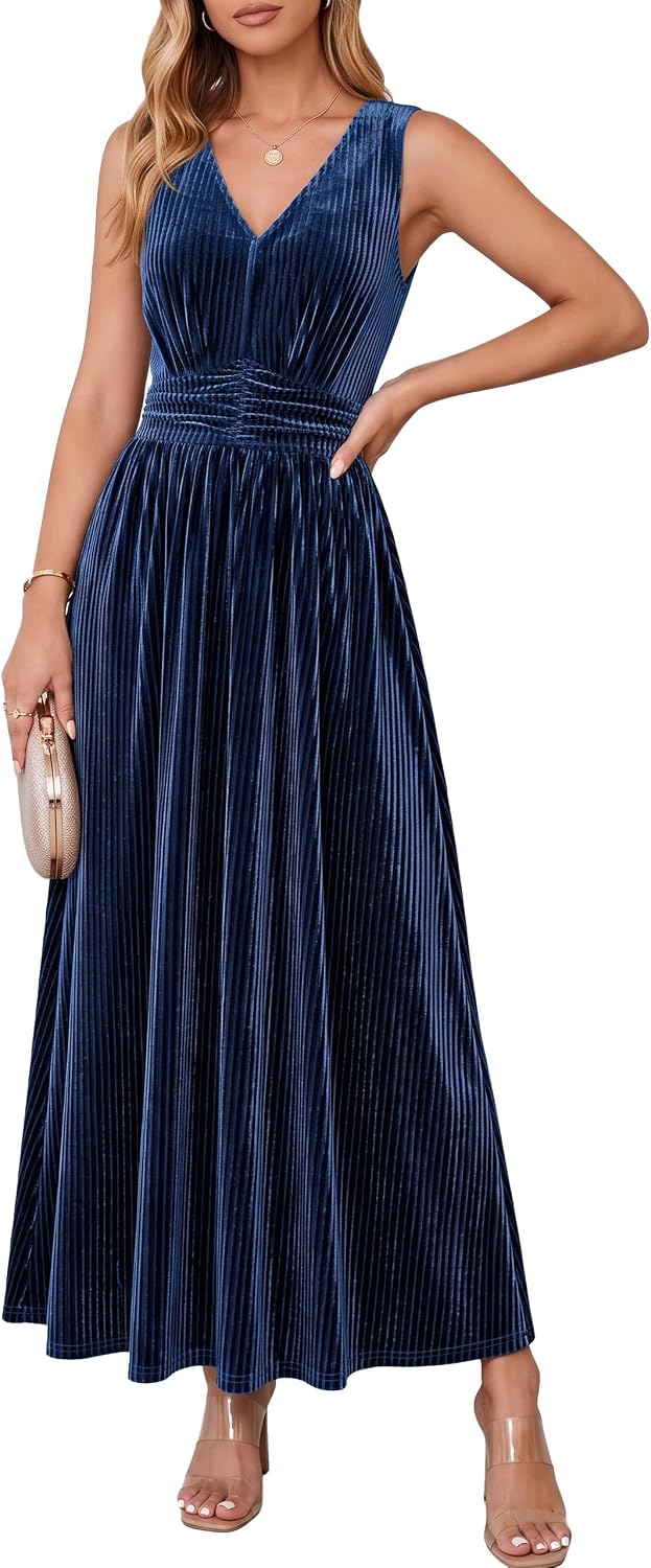 Simplee Womens Velvet Sleeveless Formal Wedding Guest Cocktail Maxi Dress