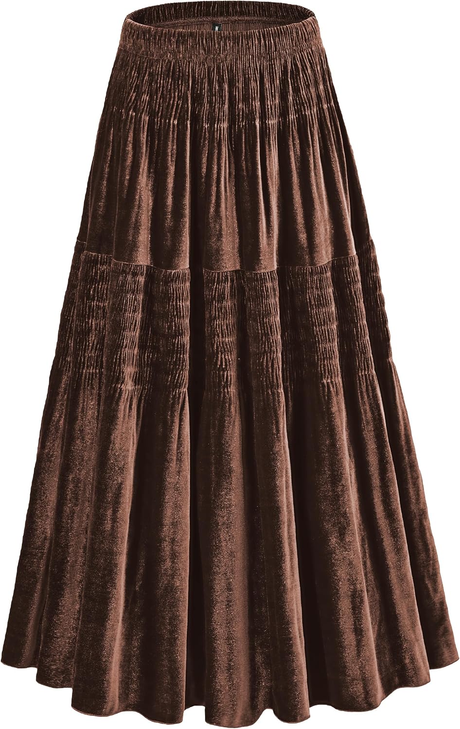 Women's Velvet Pleated Midi Skirt Elastic High Waist Fall Winter Tiered A-Line Party Long Skirts