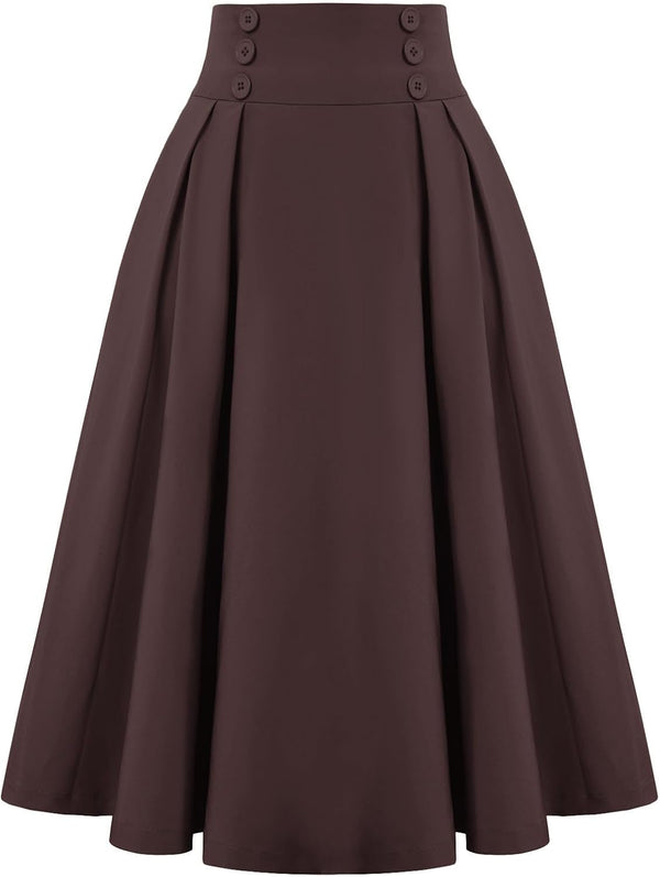 Belle Poque Women's Midi Pleated A-Line Skirts Pockets
