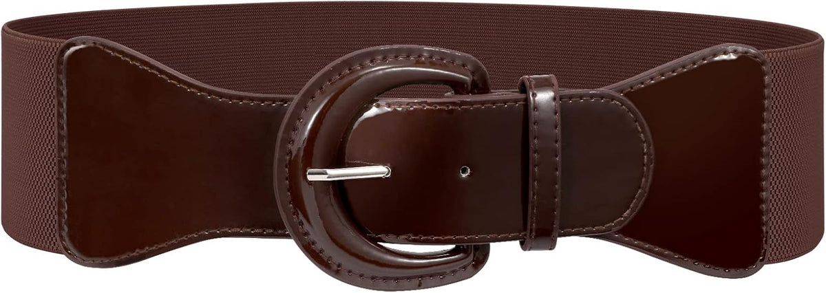 JASGOOD Women Wide Elastic Belts Vintage Chunky Buckle Patent Leather Belt