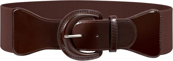 JASGOOD Women Wide Elastic Belts Vintage Chunky Buckle Patent Leather Belt