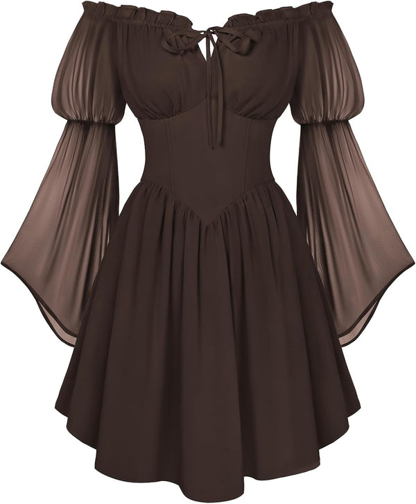Scarlet Darkness Women's Renaissance Faire Fairy Witchy Dress with Pockets