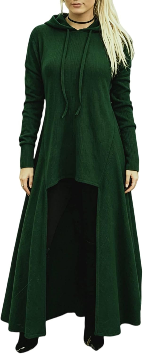 JMSUN Women Sweater Dress Hooded Costume High Low Drop Shoulder Longline Gothic Pullover Outfit Secondary image