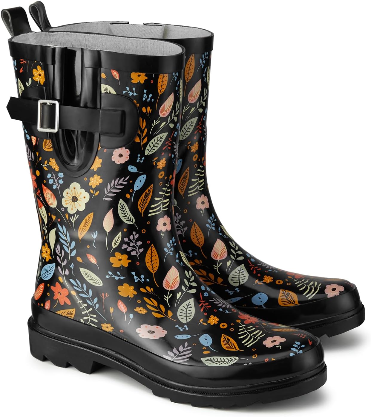Hisea Rubber Mid-calf Rain Boots For Women, Waterproof Insulated