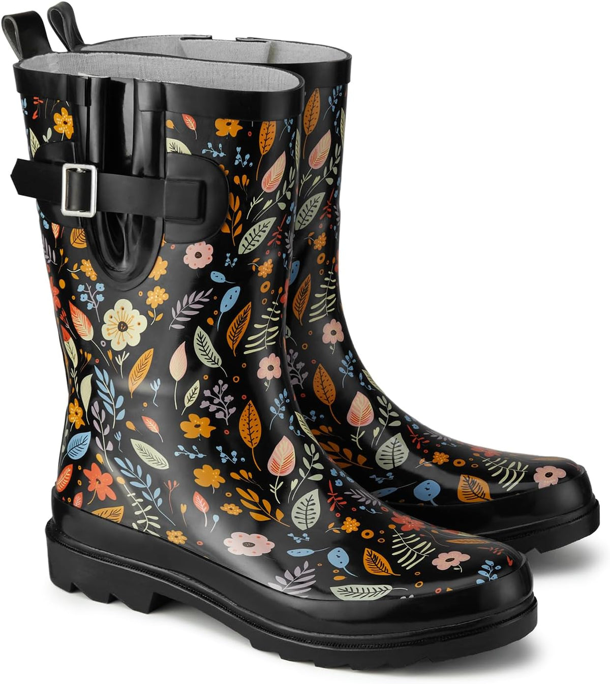 Rubber Mid-calf Rain Boots For Women, Waterproof Insulated