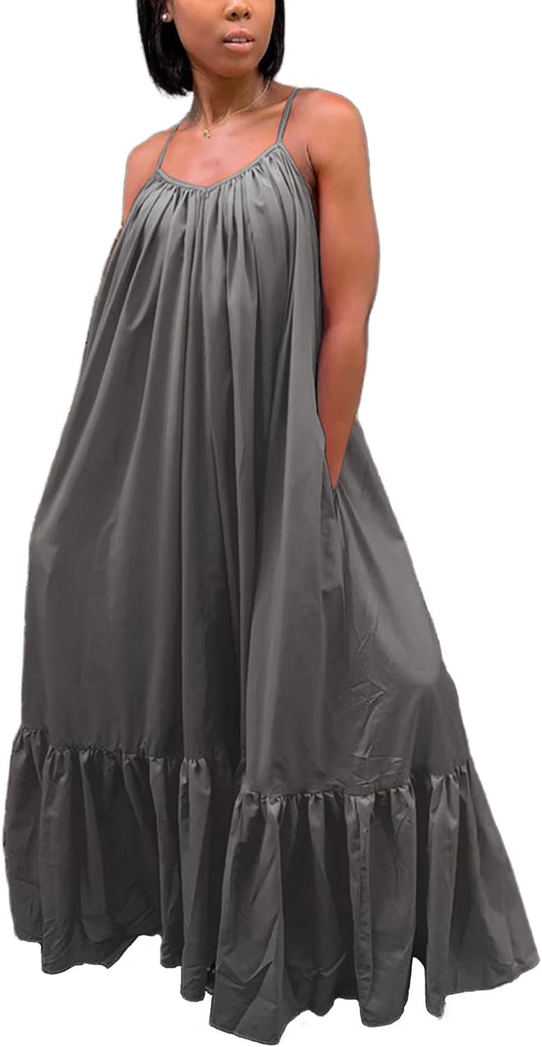 Women's Spaghetti Strap Oversized Loose Beach Long Maxi Swing Dress