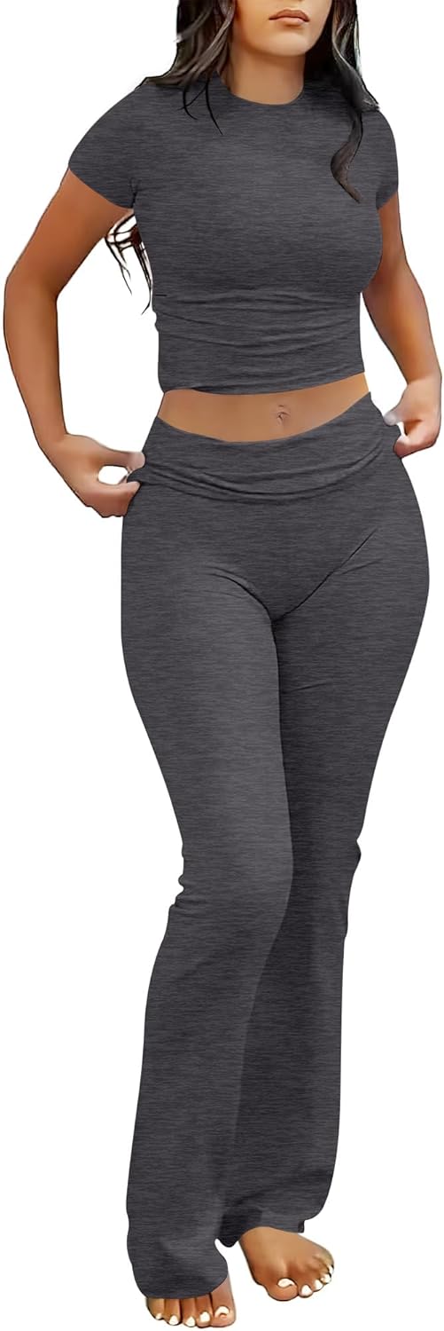 Lounge Sets For Women 2 Piece Foldover Yoga Flare Leggings