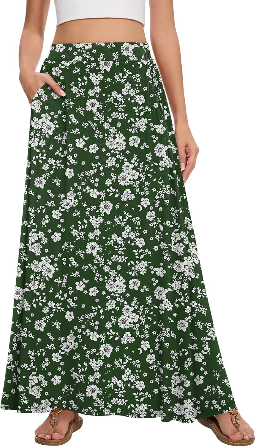 Womens Maxi Skirt Long Flowy Summer A-Line High Waist Skirts